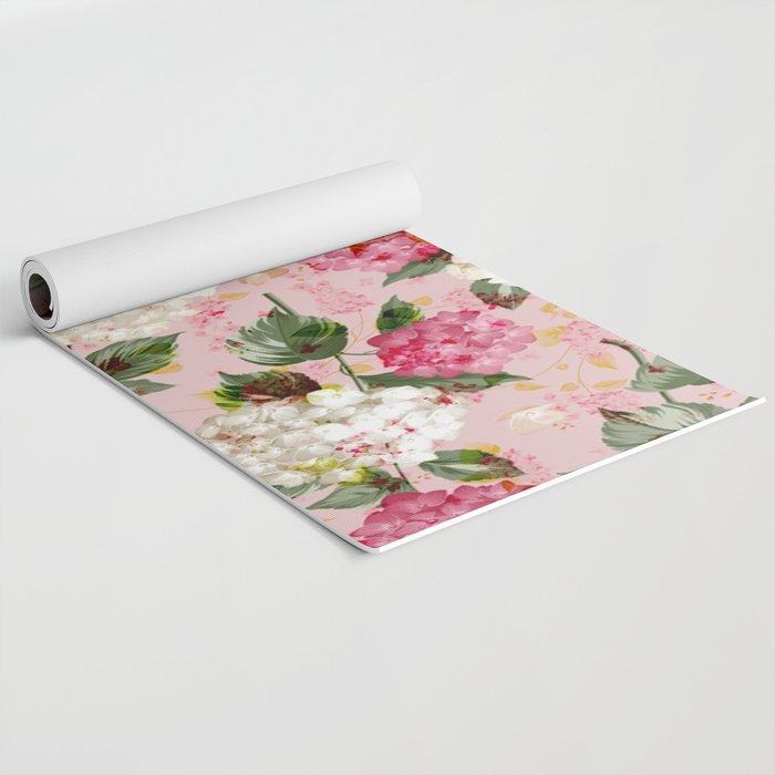 Vintage green pink white bohemian hortensia flowers Yoga Mat Gallery Image 2