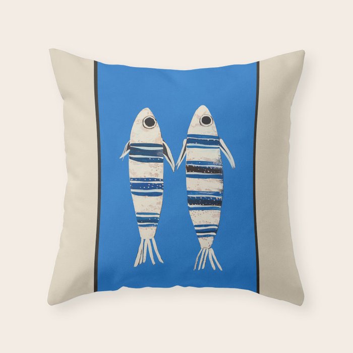 Minimal Fish on Blue Throw Pillow Gallery Image 1