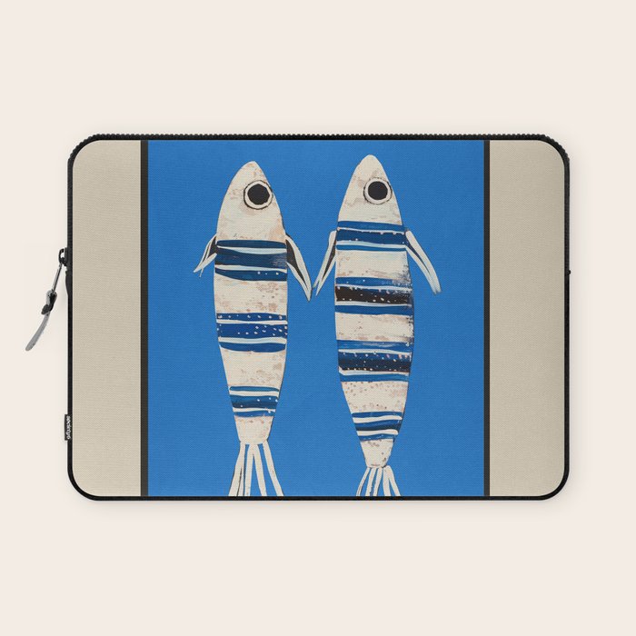 Minimal Fish on Blue Laptop Sleeve Gallery Image 1