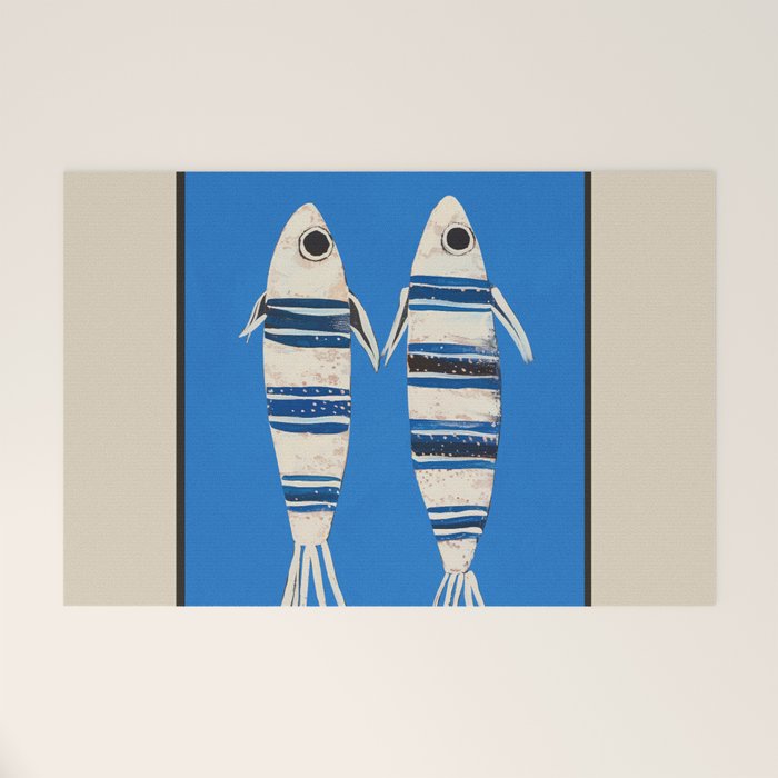 Minimal Fish on Blue Welcome Mat Gallery Image 1