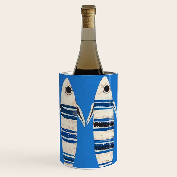 Minimal Fish on Blue Wine Chiller Gallery Image 1