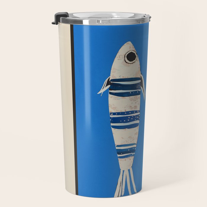 Minimal Fish on Blue Travel Mug Gallery Image 3
