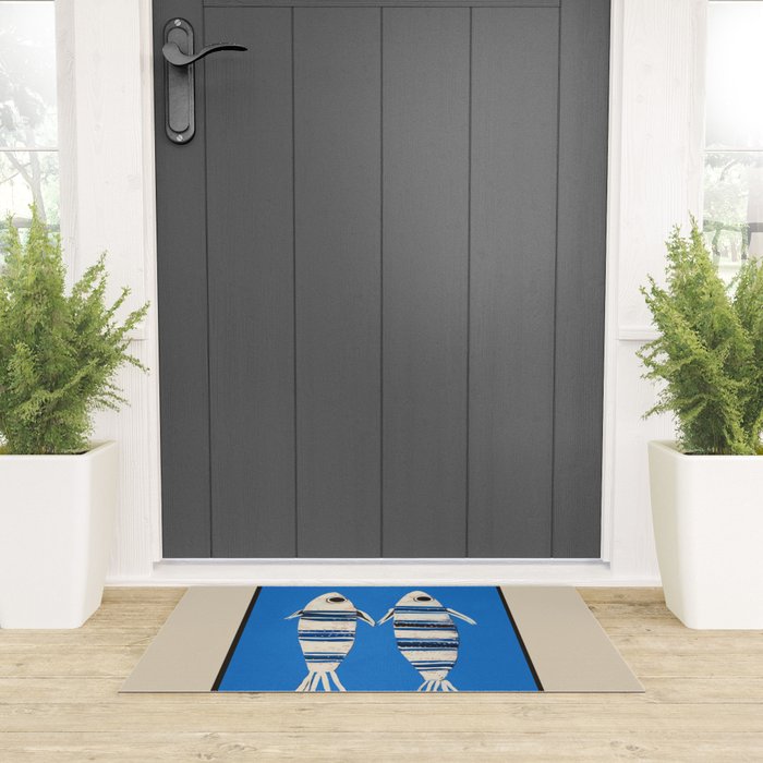 Minimal Fish on Blue Welcome Mat Gallery Image 3