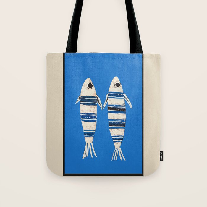 Minimal Fish on Blue Tote Bag Gallery Image 1