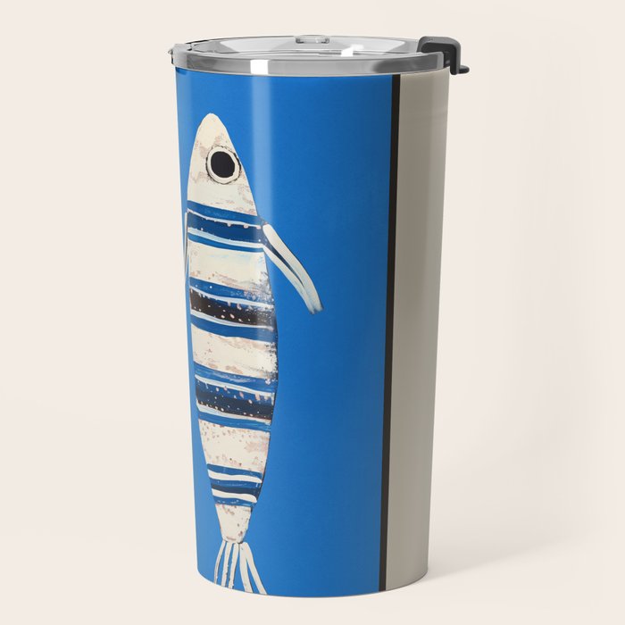 Minimal Fish on Blue Travel Mug Gallery Image 2