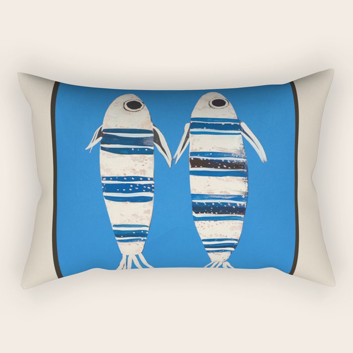 Minimal Fish on Blue Rectangular Pillow Gallery Image 2