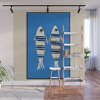 Minimal Fish on Blue Wall Mural Gallery Image 1