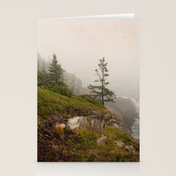 Bold Coast of Maine - travel photography grey landscape peridot green Stationery Card Gallery Image 1