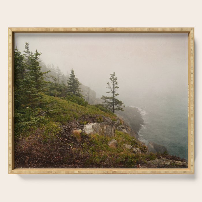 Bold Coast of Maine - travel photography grey landscape peridot green Serving Tray Gallery Image 1