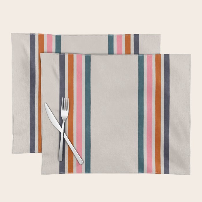 Blanket Stripe - silver grey with pink Placemat Gallery Image 1