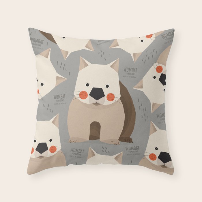 Wombat, Wildlife of Australia Throw Pillow Gallery Image 1