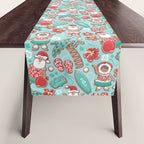 Mele Kalikimaka Hawaiian Christmas gingerbread cookies // aqua background Table Runner Gallery Image 1