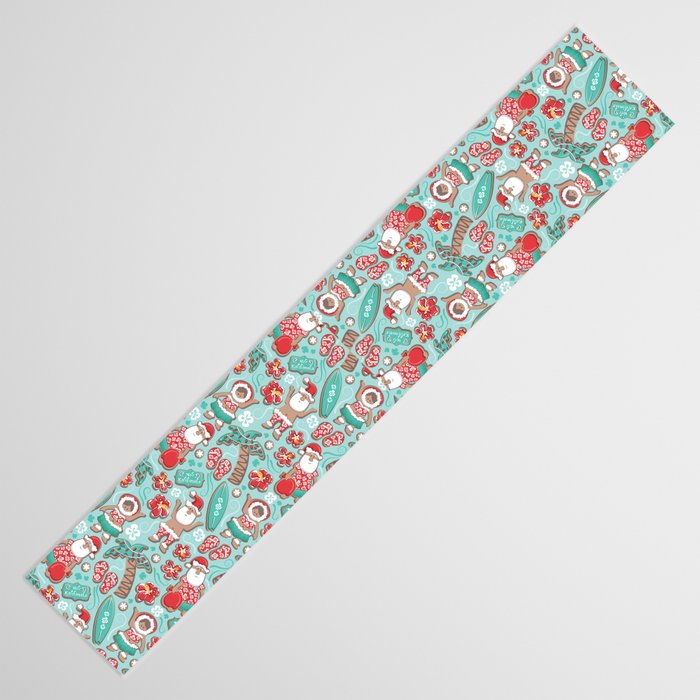 Mele Kalikimaka Hawaiian Christmas gingerbread cookies // aqua background Table Runner Gallery Image 3