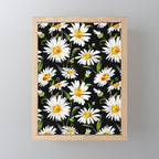 Floral Kingdom Cute White Daisy On Black Background Mini Art Print Gallery Image 1