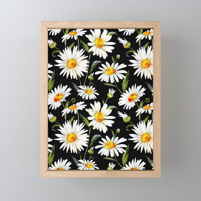 Floral Kingdom Cute White Daisy On Black Background Mini Art Print Gallery Image 1