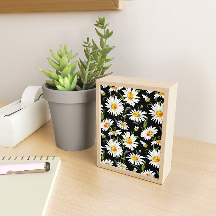 Floral Kingdom Cute White Daisy On Black Background Mini Art Print Gallery Image 2