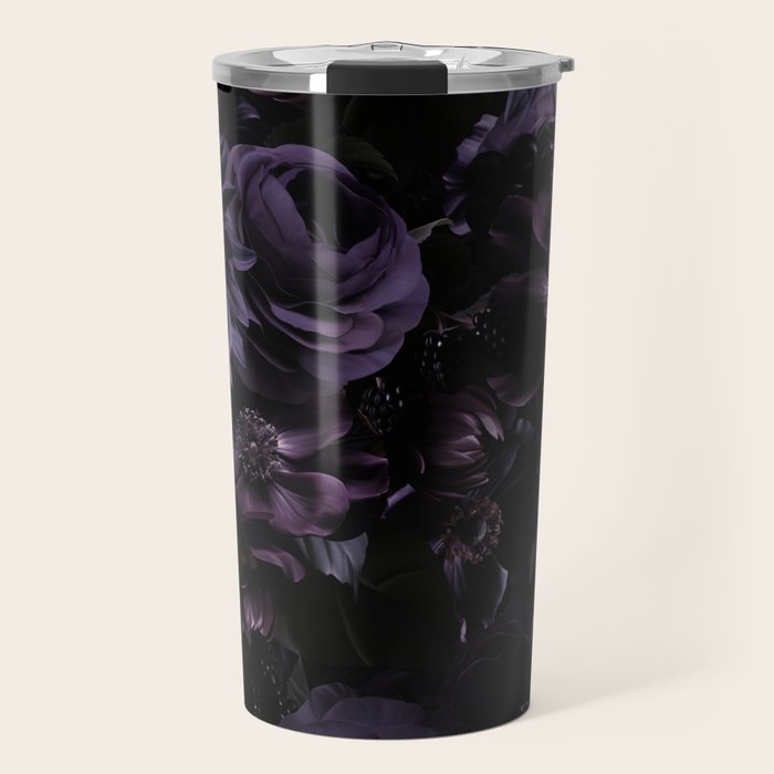 Vintage Black Dramatic Glamour Autumn Romanticism: Maximalism Moody Florals - Grand Millennial Midnight purple Roses Black Bouquets and Nostalgic Gothic Mystic Flowers Travel Mug Gallery Image 1