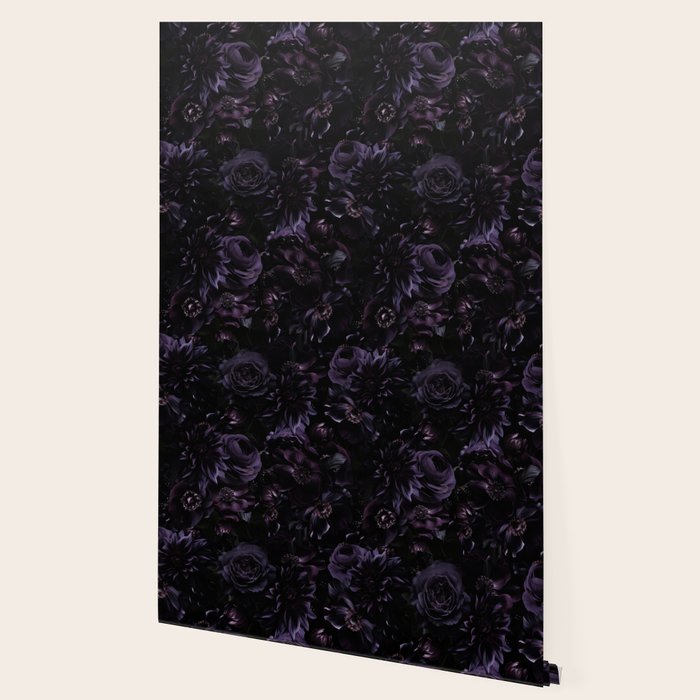 Vintage Black Dramatic Glamour Autumn Romanticism: Maximalism Moody Florals - Grand Millennial Midnight purple Roses Black Bouquets and Nostalgic Gothic Mystic Flowers Wallpaper Gallery Image 2