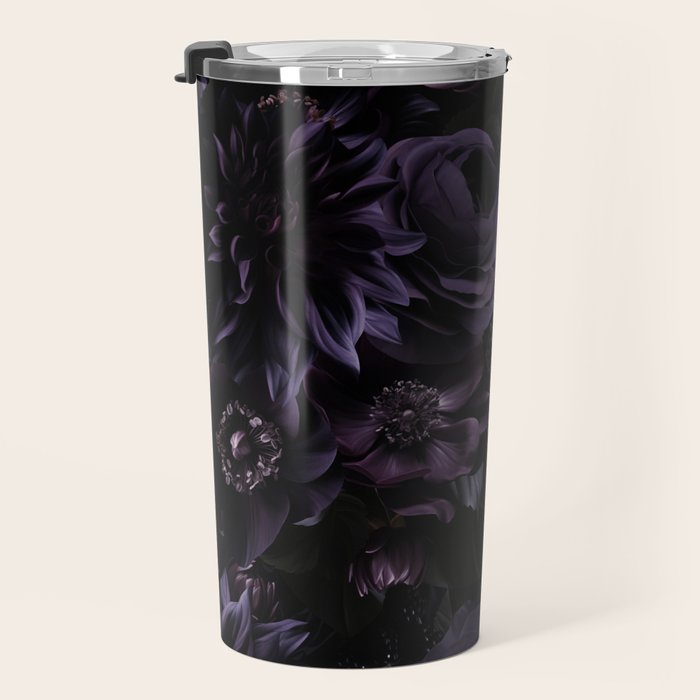 Vintage Black Dramatic Glamour Autumn Romanticism: Maximalism Moody Florals - Grand Millennial Midnight purple Roses Black Bouquets and Nostalgic Gothic Mystic Flowers Travel Mug Gallery Image 3