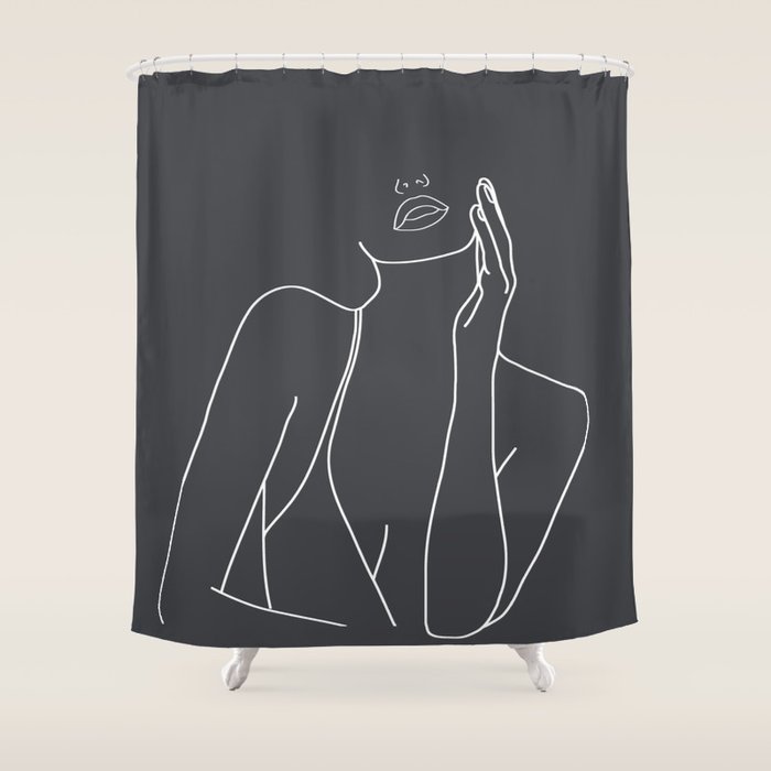 Minimal Line Art of a Woman Shower Curtain Gallery Image 1