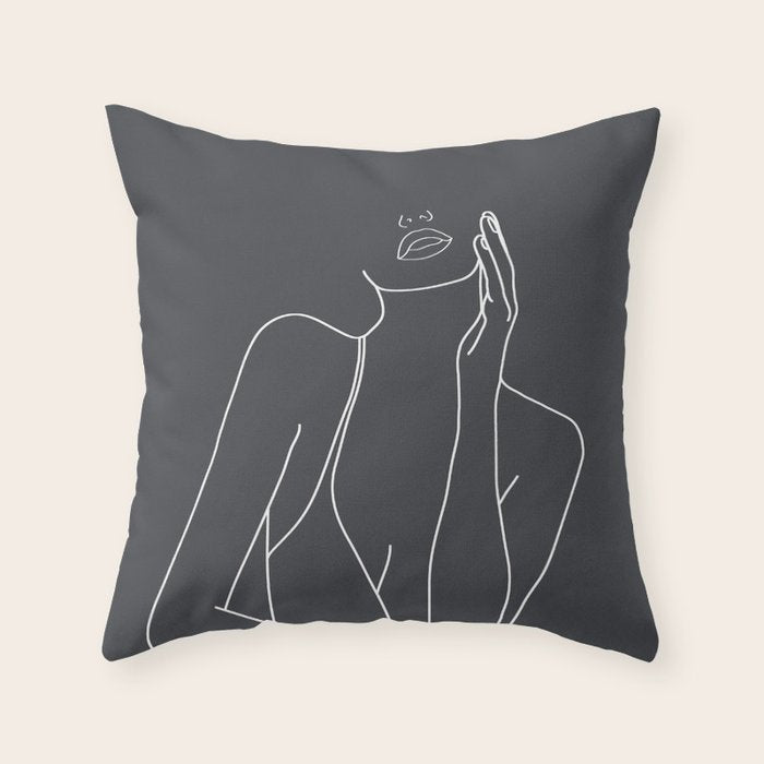 Minimal Line Art of a Woman Throw Pillow Gallery Image 1
