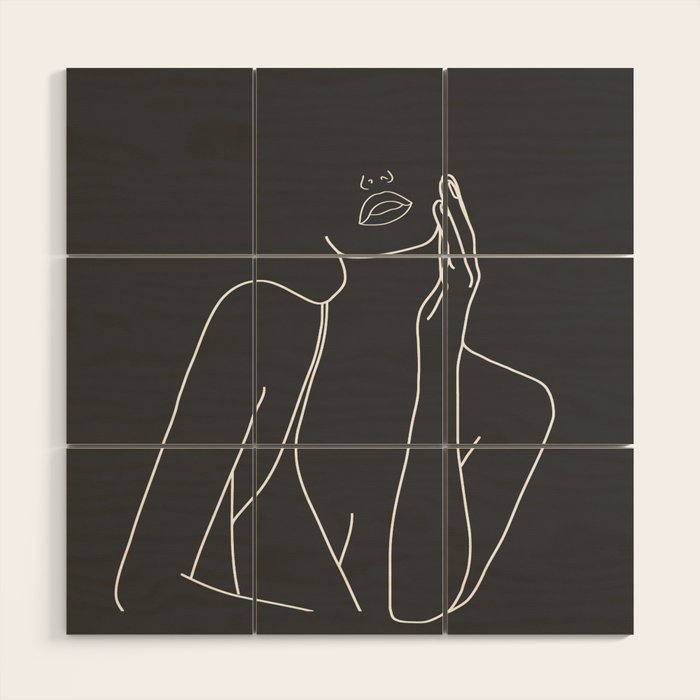 Minimal Line Art of a Woman Wood Wall Art Gallery Image 1