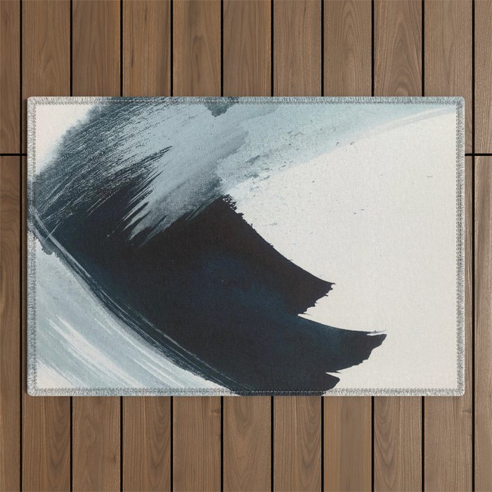 Like A Gentle Hurricane: a minimal, abstract piece in blues and white by Alyssa Hamilton Art Outdoor Rug Gallery Image 1
