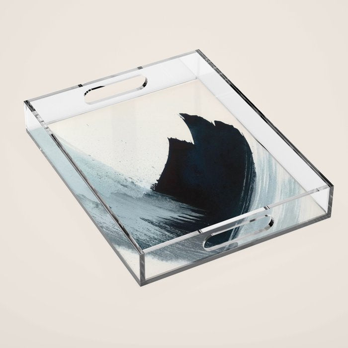 Like A Gentle Hurricane: a minimal, abstract piece in blues and white by Alyssa Hamilton Art Acrylic Tray Gallery Image 1