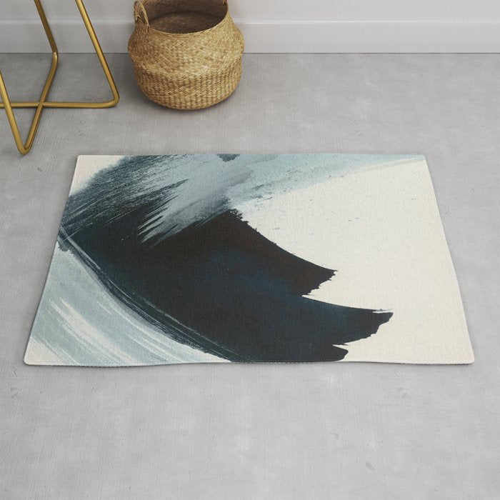 Like A Gentle Hurricane: a minimal, abstract piece in blues and white by Alyssa Hamilton Art Rug Gallery Image 1