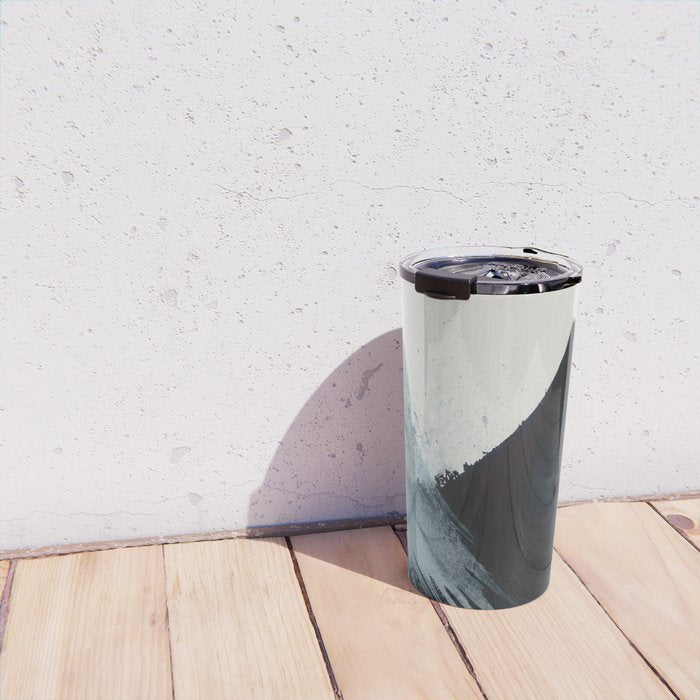 Like A Gentle Hurricane: a minimal, abstract piece in blues and white by Alyssa Hamilton Art Travel Mug Gallery Image 4