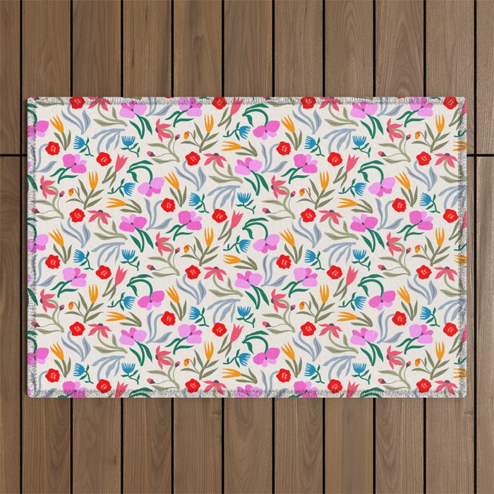 Wild Botanica Bloom - Romantic Abstract Floral Pattern Outdoor Rug Gallery Image 1