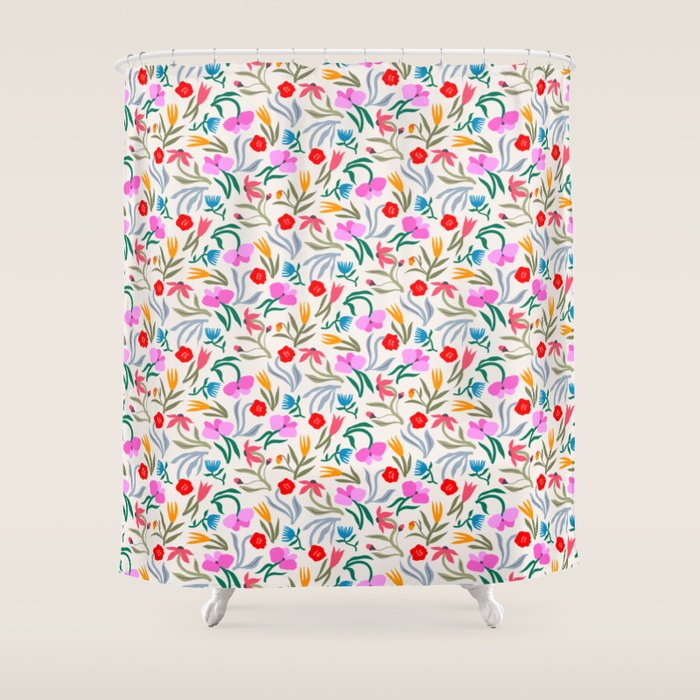 Wild Botanica Bloom - Romantic Abstract Floral Pattern Shower Curtain Gallery Image 1