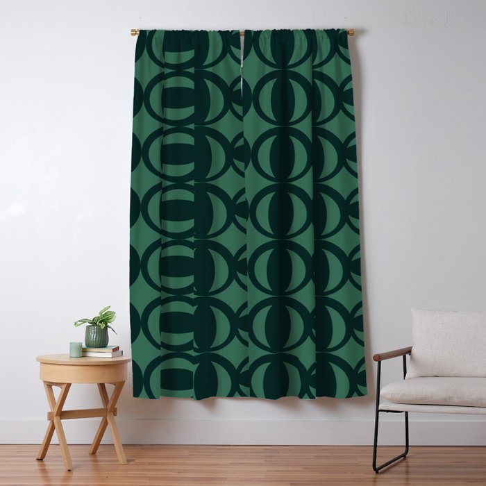 Retro Orbit Forest Green - Mid Century Modern Geometric Window Curtain Gallery Image 1