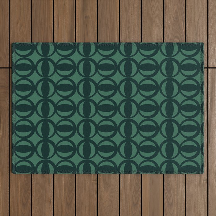 Retro Orbit Forest Green - Mid Century Modern Geometric Outdoor Rug Gallery Image 1