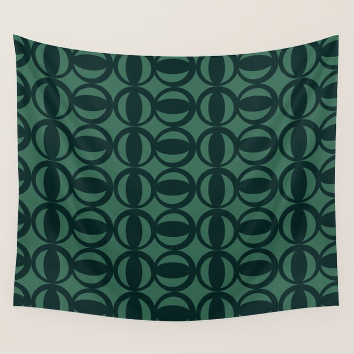 Retro Orbit Forest Green - Mid Century Modern Geometric Wall Tapestry Gallery Image 1