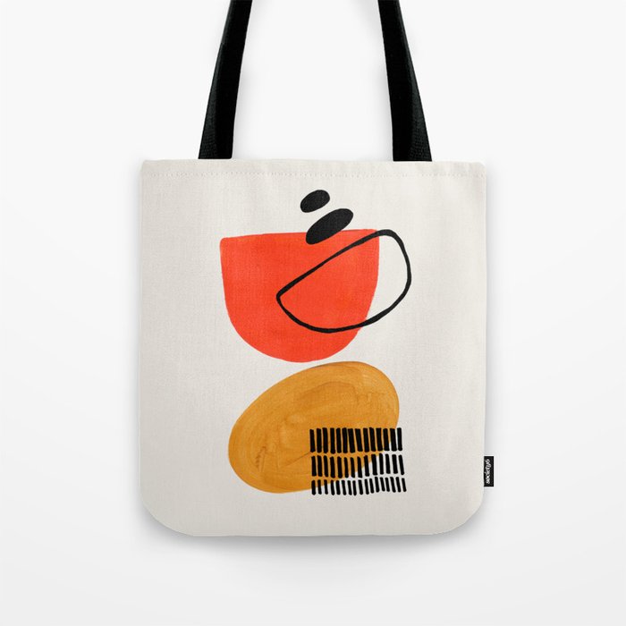 Orbital Fusion Yellow Orange Retro Mid Century Funky Fun Shapes Pattern by Ejaaz Haniff Tote Bag Gallery Image 1