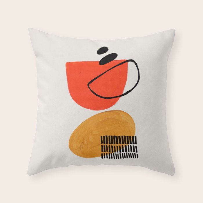 Orbital Fusion Yellow Orange Retro Mid Century Funky Fun Shapes Pattern by Ejaaz Haniff Throw Pillow Gallery Image 6