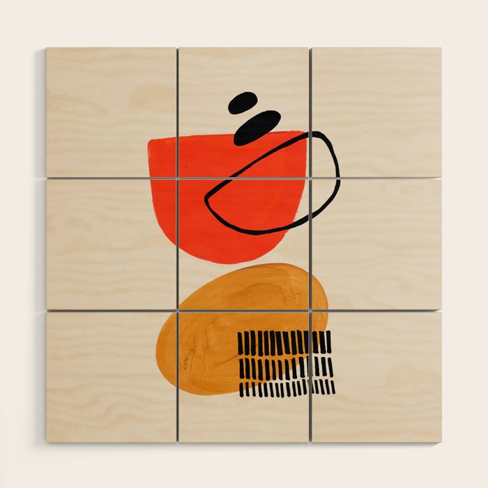 Orbital Fusion Yellow Orange Retro Mid Century Funky Fun Shapes Pattern by Ejaaz Haniff Wood Wall Art Gallery Image 1