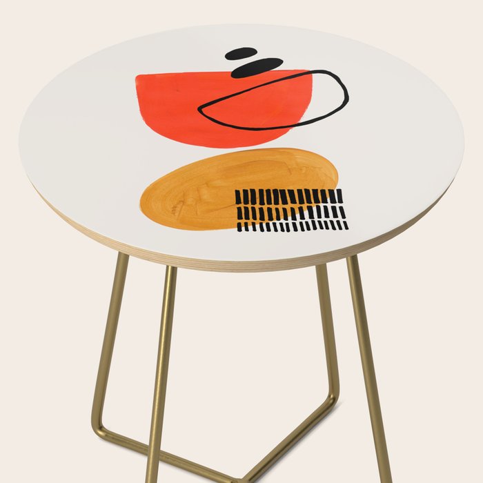 Orbital Fusion Yellow Orange Retro Mid Century Funky Fun Shapes Pattern by Ejaaz Haniff Side Table Gallery Image 2