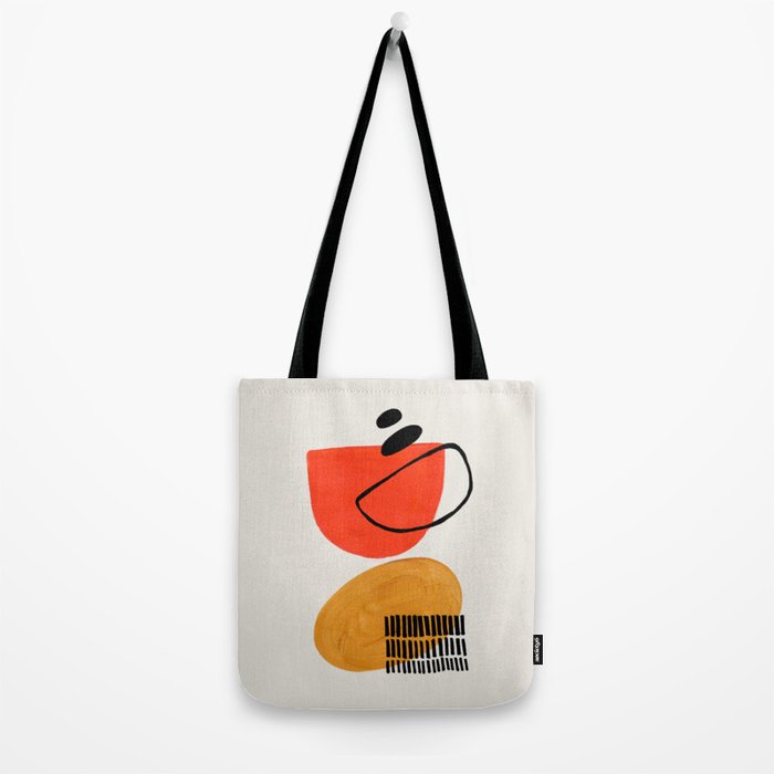 Orbital Fusion Yellow Orange Retro Mid Century Funky Fun Shapes Pattern by Ejaaz Haniff Tote Bag Gallery Image 2