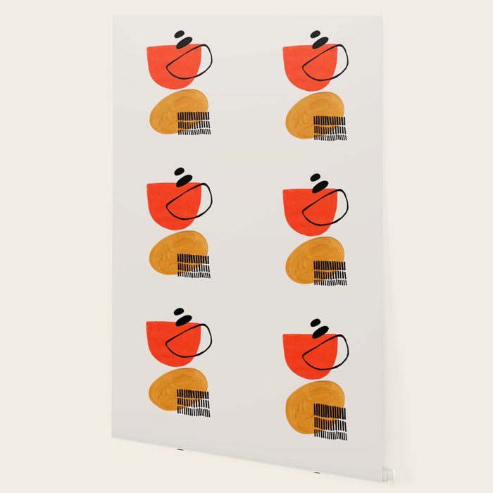 Orbital Fusion Yellow Orange Retro Mid Century Funky Fun Shapes Pattern by Ejaaz Haniff Wallpaper Gallery Image 2
