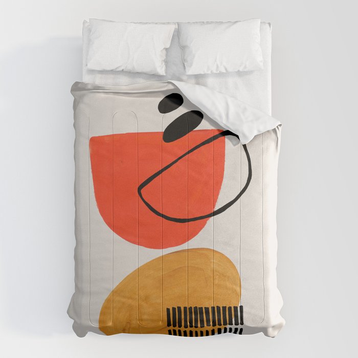 Orbital Fusion Yellow Orange Retro Mid Century Funky Fun Shapes Pattern by Ejaaz Haniff Comforter Gallery Image 6