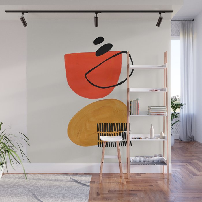 Orbital Fusion Yellow Orange Retro Mid Century Funky Fun Shapes Pattern by Ejaaz Haniff Wall Mural Gallery Image 1