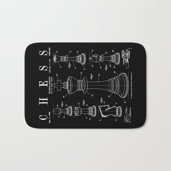 Chess King And Pieces Old Vintage Patent Drawing Print Bath Mat Gallery Image 1