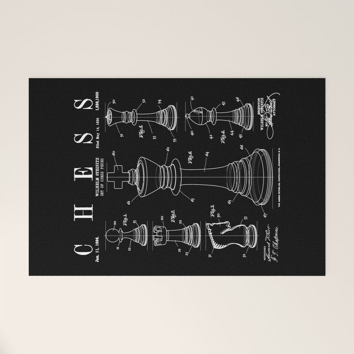 Chess King And Pieces Old Vintage Patent Drawing Print Welcome Mat Gallery Image 1
