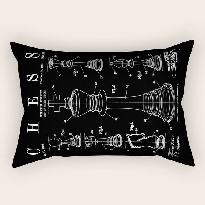 Chess King And Pieces Old Vintage Patent Drawing Print Rectangular Pillow Gallery Image 2