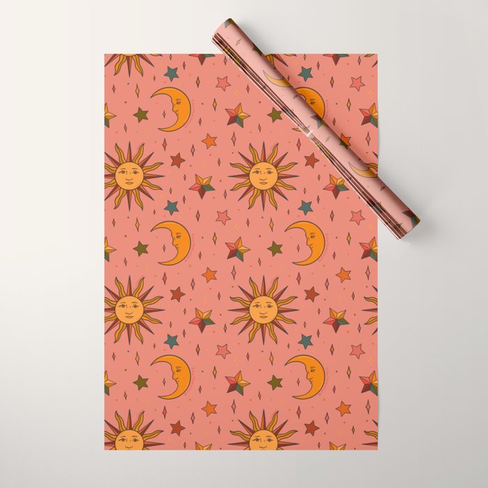 Folk Moon and Star Print Wrapping Paper Gallery Image 1