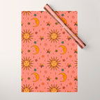 Folk Moon and Star Print Wrapping Paper Gallery Image 1