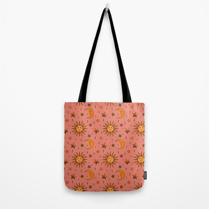 Folk Moon and Star Print Tote Bag Gallery Image 2