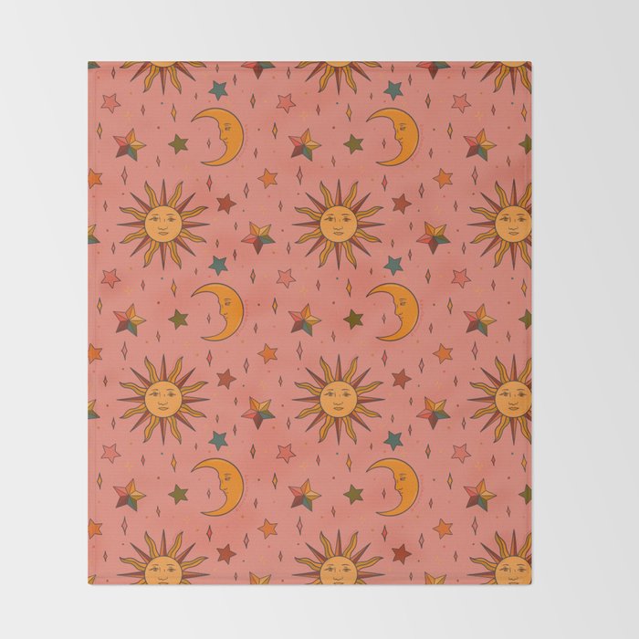 Folk Moon and Star Print Throw Blanket Gallery Image 2